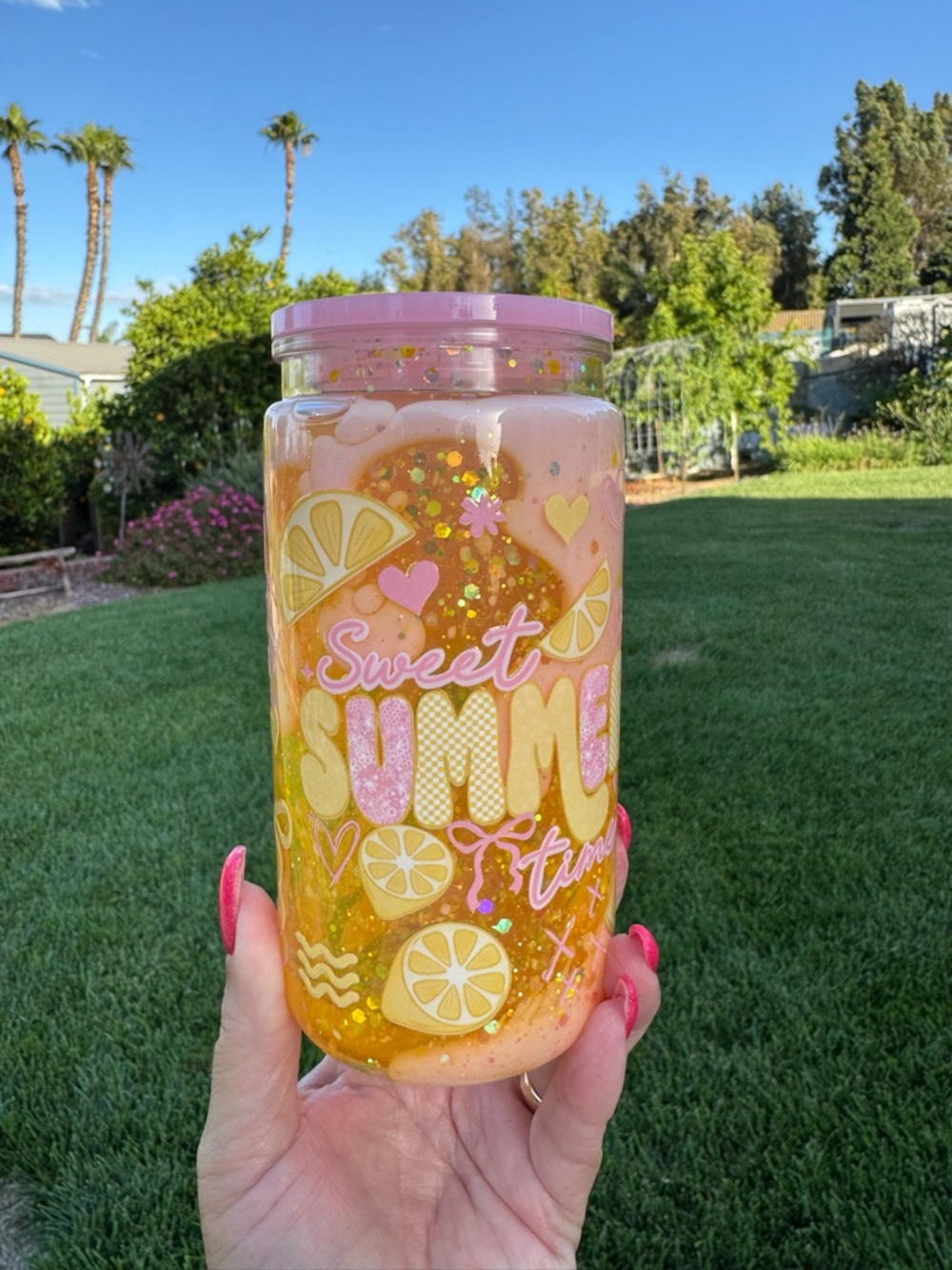 Sweet summer time lemons and bows Lava snow globe tumbler 16oz